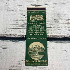 Williamsburg Lodge Williamsburg Virginia Vintage Matchbook‎ Cover